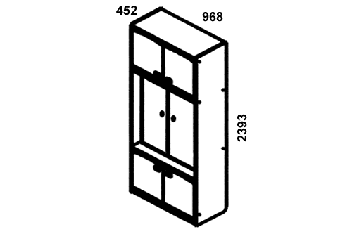 K1249 Шкаф книжный, 4 двери-ДСП, 2 двери-стекло, 6 полок | Детская мебель Адриатика | Андрэ