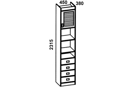 G5 Шкаф книжный 45, 4 ящика, 2 полки и антресоль (дл.450) (левый/правый) | Детская мебель Голета | Манн-Групп