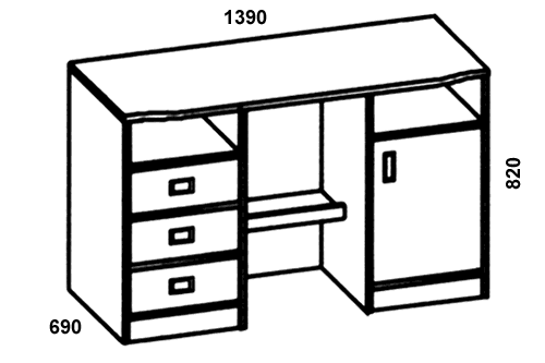 G17 Стол письменный А, 3 ящика и тумба | Детская мебель Голета | Манн-Групп